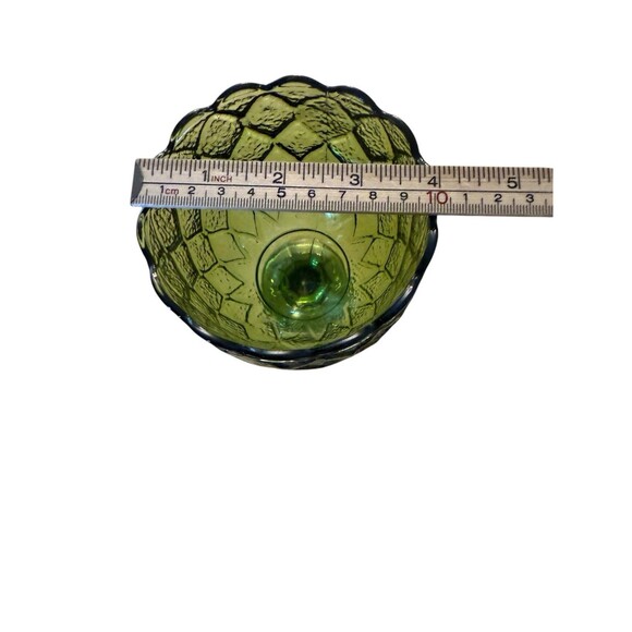 Indiana Glass Olive Green Diamond Pattern Pedestal Goblet Scalloped Edge Regent - Picture 6 of 9